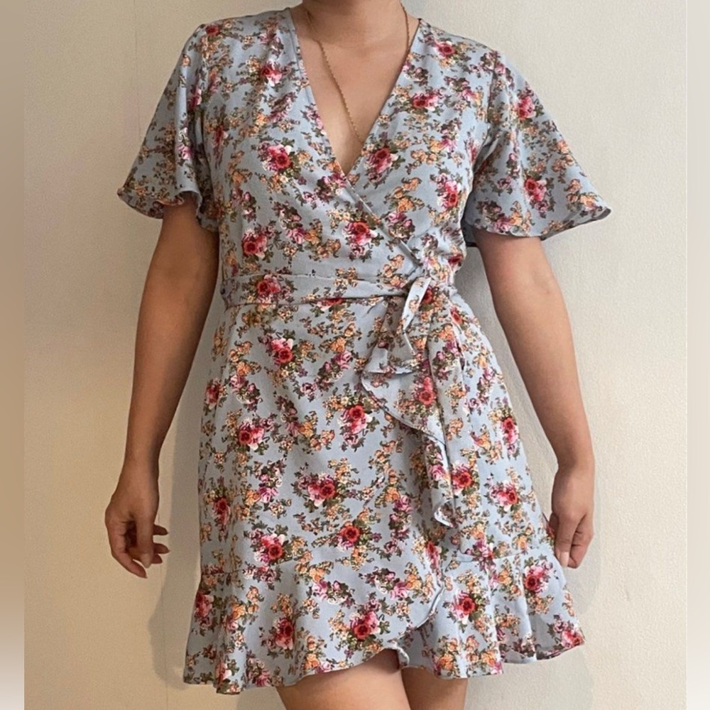 TOPSHOP Blue Floral Mini Dress Size 4